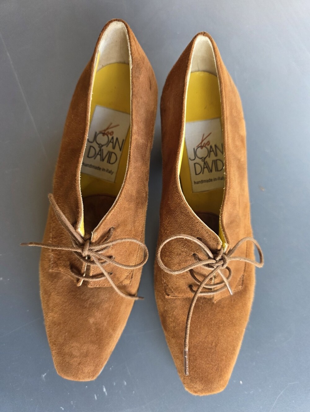 Vintage Joan & David Women's Suede Lace-Up Oxford Pumps Sz 6.5 Brown Cognac